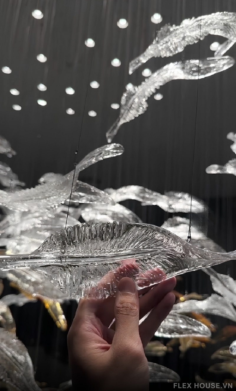 Đèn chùm thả sảnh biệt thự Crystal Glass Leaf JQ4418 5 Đèn chùm sảnh khách sạn biệt thự Crystal Glass Leaf JQ4418