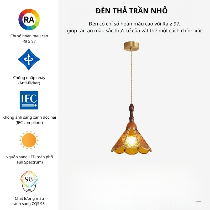 Đèn thả bàn ăn cánh hoa nắng thủy tinh Vintage HXT-141B 4 Đèn thả bàn ăn cánh hoa nắng thủy tinh Vintage HXT-141B