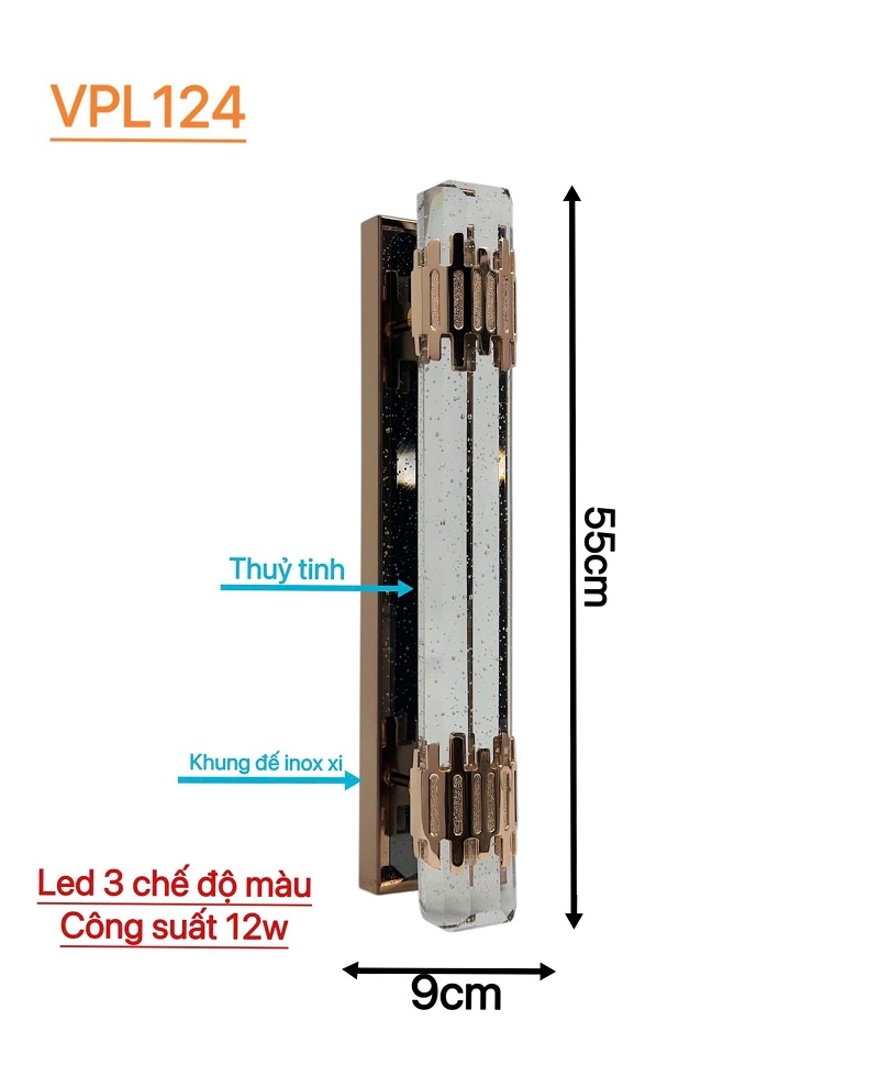 Đèn tường pha lê khung hợp kim xi vàng VPL122/124 1 Đèn tường pha lê khung hợp kim xi vàng VPL124