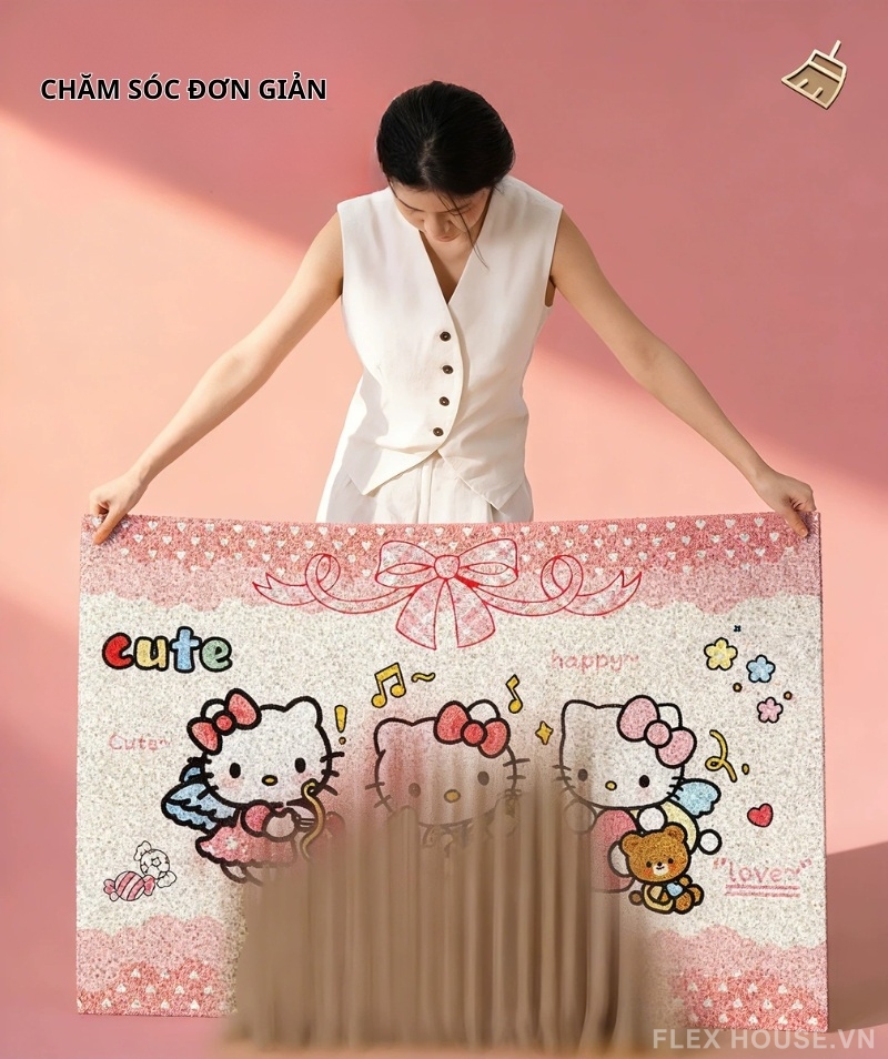 Thảm dệt sợi vòng chống bám bẩn Kitty Love HY5955 2 Thảm dệt sợi vòng chống bám bẩn Kitty Love HY5955