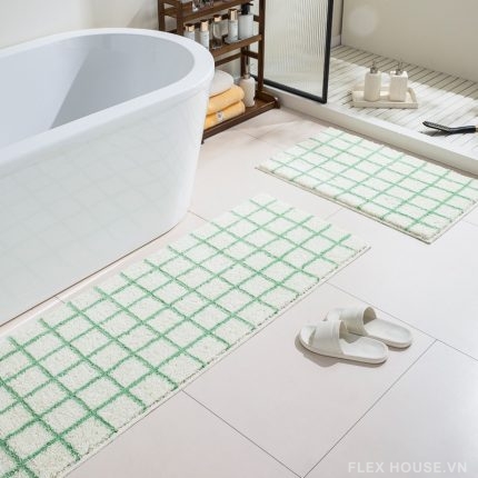 Thảm lau chân lót cạnh bồn tắm kiểu caro bạc hà MM8663