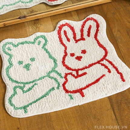 Thảm lông trải sàn cửa ra vào Bear và Bunny SH9732
