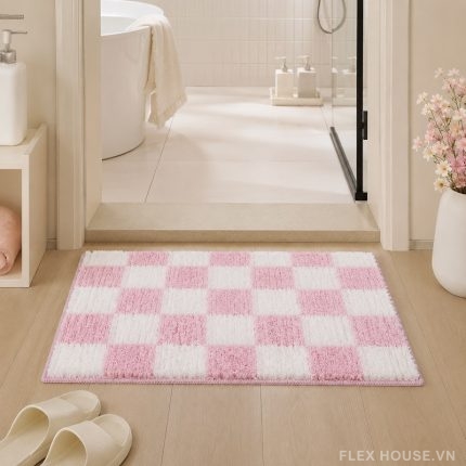 Thảm nhà tắm caro hồng phong cách Hàn Quốc MM8665