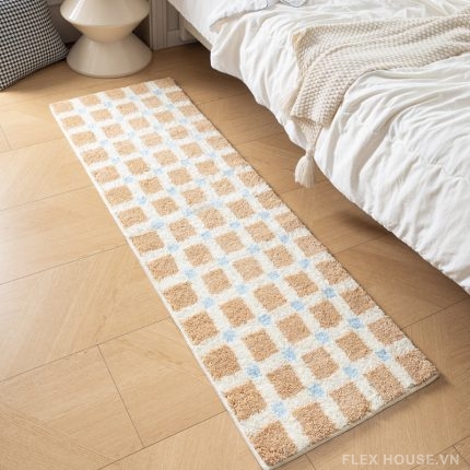 Thảm phòng ngủ caro latte tối giản Creamy Grid MM8670