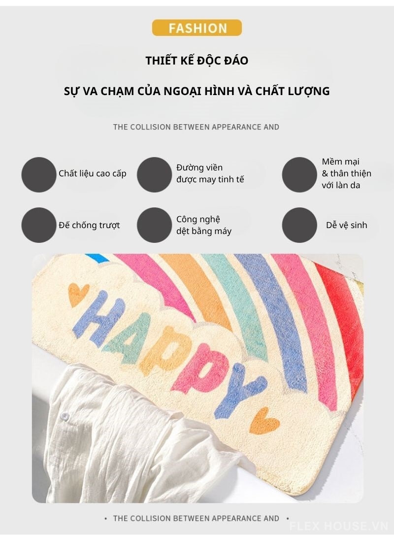 Thảm polyester dệt máy hình cầu vồng hạnh phúc SH3916 2 Thảm polyester dệt máy hình cầu vồng hạnh phúc SH3916