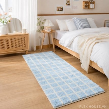 Thảm polyester trải cạnh giường caro blue pastel MM8669