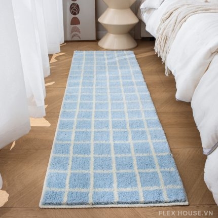 Thảm polyester trải cạnh giường caro blue pastel MM8669
