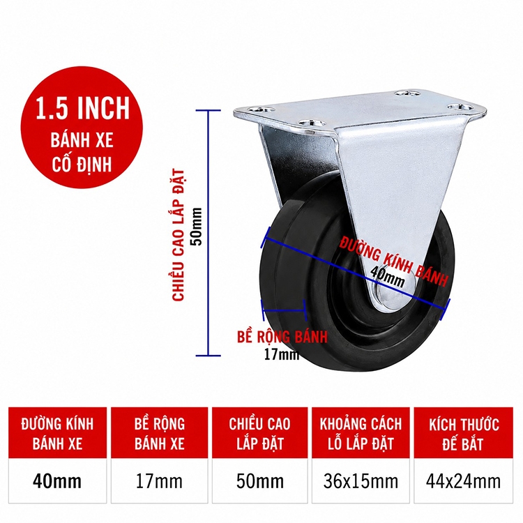 Bánh xe cao su phụ kiện nội thất 1.5 inch HMC615 9 Bánh xe cao su phụ kiện nội thất 1.5 inch HMC615 12