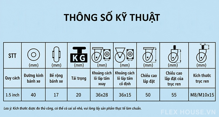 Bánh xe cao su phụ kiện nội thất 1.5 inch HMC615 4 Bánh xe cao su phụ kiện nội thất 1.5 inch HMC615 7