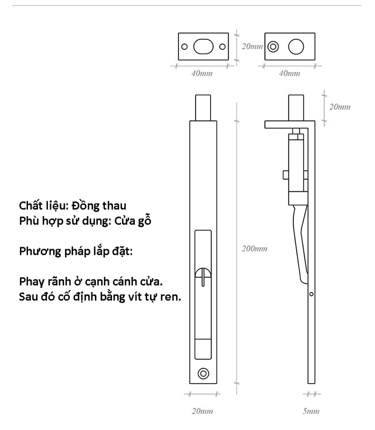 Chốt âm cửa bằng đồng TONA978 12 Chốt âm cửa bằng đồng TONA978 18