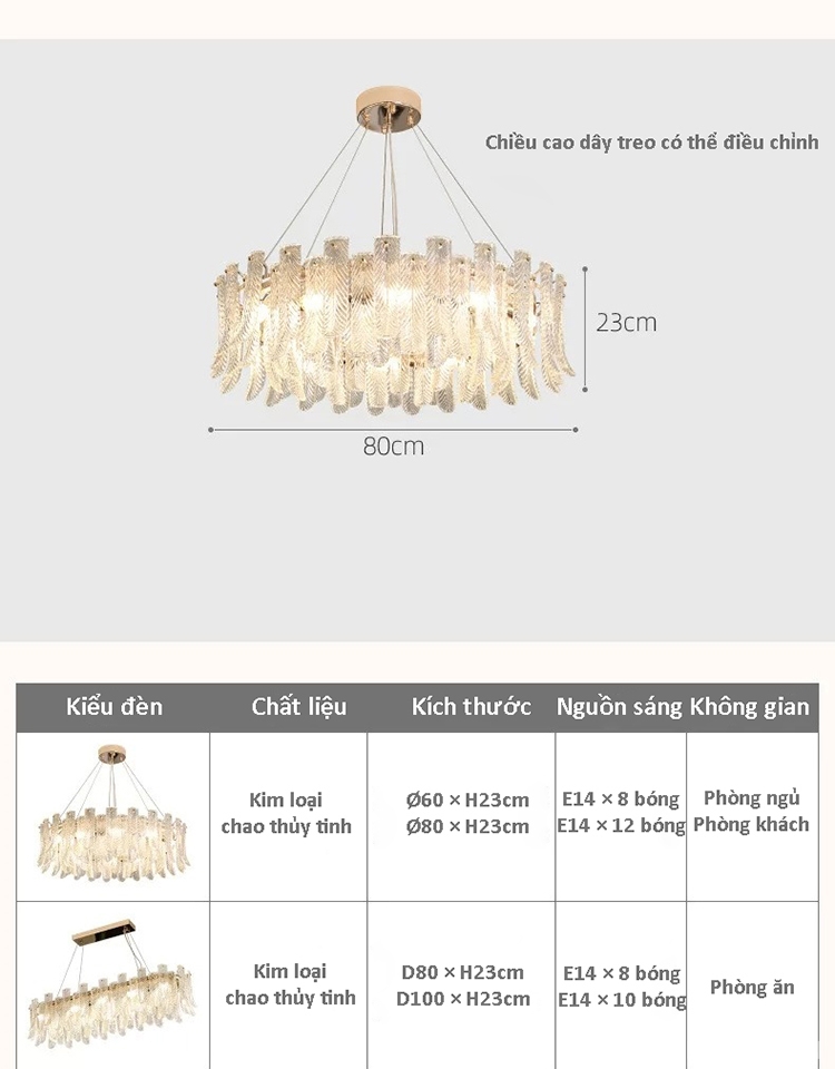 Đèn chùm pha lê lá thủy tinh kiểu Pháp Luxury TGXD86015 8 Đèn chùm pha lê lá thủy tinh kiểu Pháp Luxury TGXD86015 11
