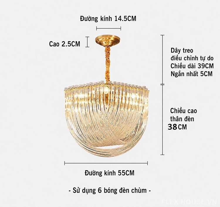 Đèn chùm thủy tinh vòng cung ánh sáng HS8933 7 Đèn chùm thủy tinh vòng cung ánh sáng HS8933 13
