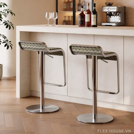 Ghế quầy bar uốn cong họa tiết Herringbone XM8877