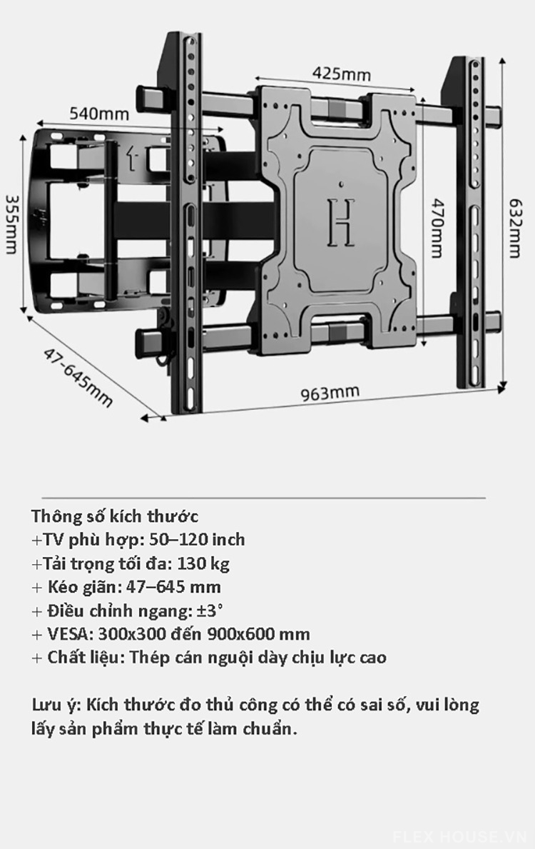 Giá treo tường TV màn hình lớn xoay gập đa góc KQ337 20 Giá treo tường TV màn hình lớn xoay gập đa góc KQ337 28