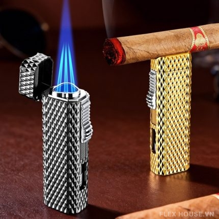 Bật lửa cigar 3 tia hoa văn nổi 3D chống gió FS4514
