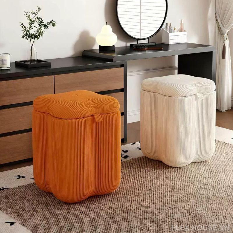 Ghế đôn bọc vải nhung gân hình hoa trang trí FU3504 (12) Ghế đôn bọc vải nhung gân hình hoa trang trí FU3504