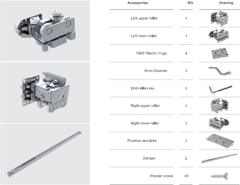 Phụ kiện cửa tủ xếp trượt tự do Taura T902 3 Phụ kiện cửa tủ xếp trượt tự do Taura T902 6